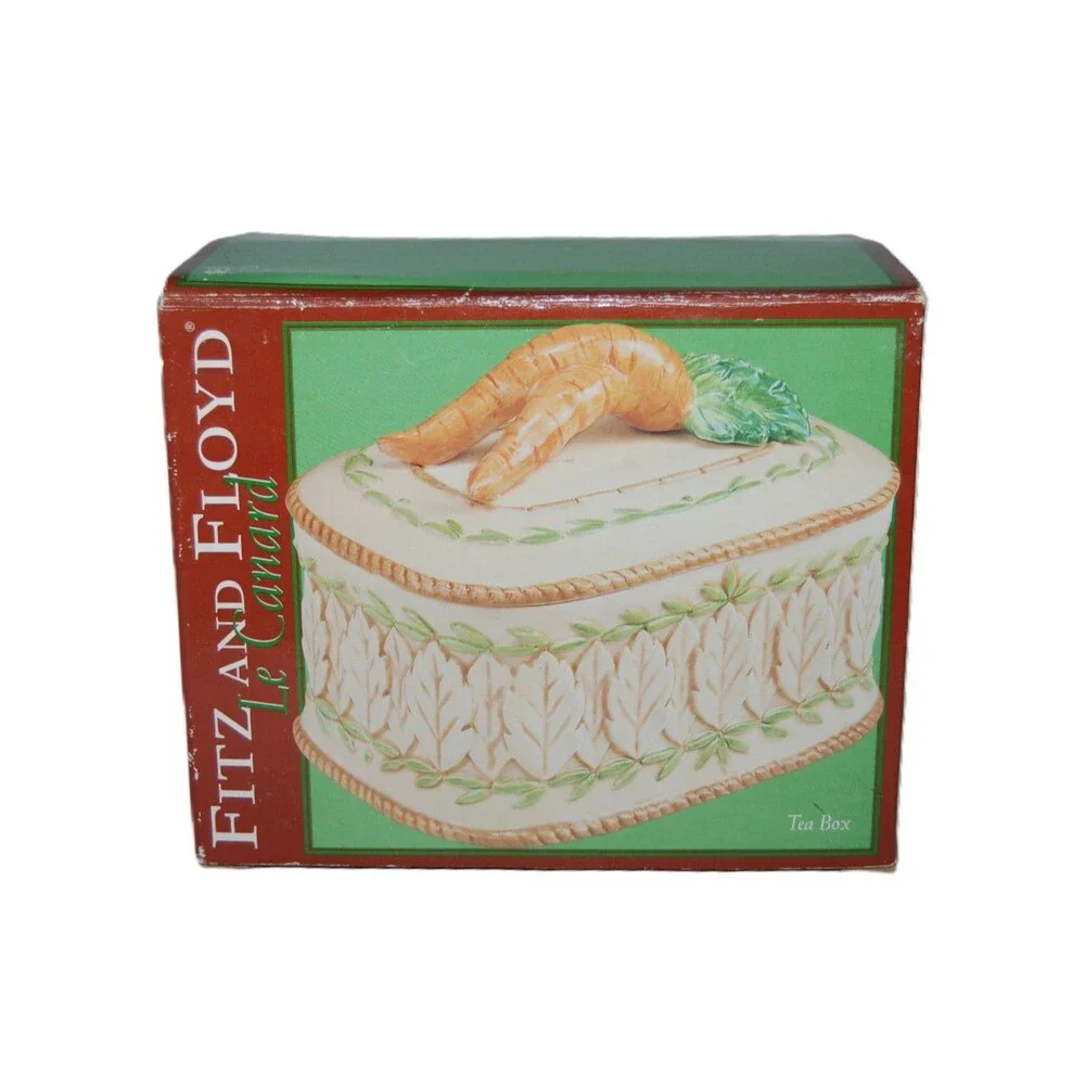 VINTAGE FITZ AND FLOYD LE CANARD CARROT TEA BOX 6
